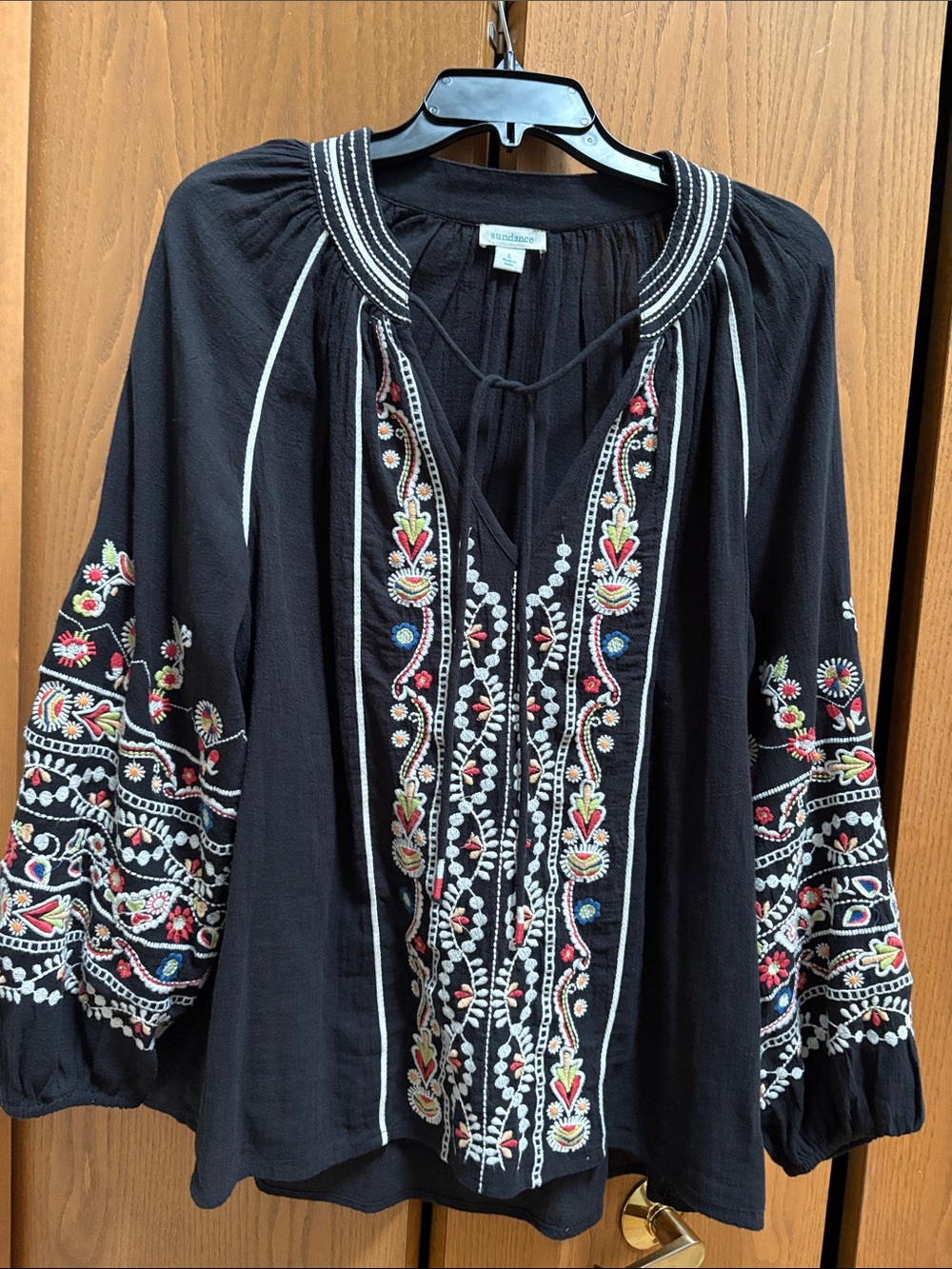 Sundance Black Embroidered Boho Tunic with Multi-Color Floral Detail